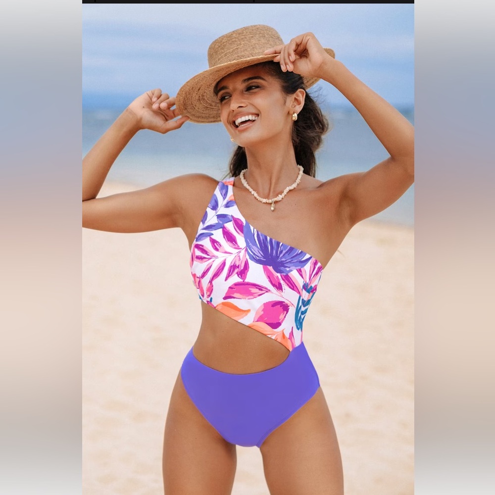 Escaping Tropical Asymmetrical Cutout One-Piece